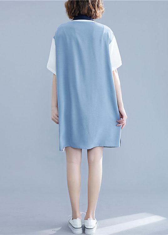 Blue Cotton Clothes Patchwork Summer Shirt Dress
