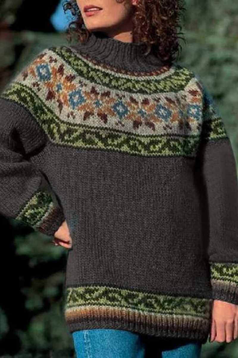 Long Sleeve Jacquard Sweater