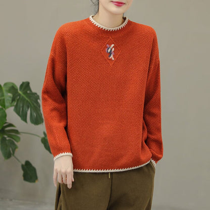 Winter Embroidery Knitted Patchwork Sweater