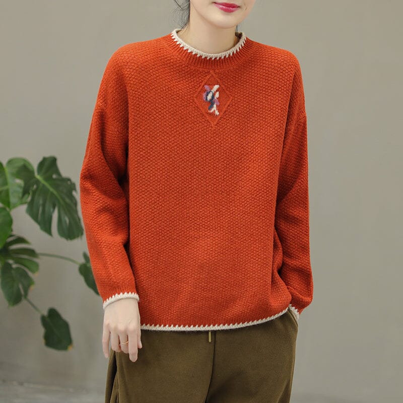 Winter Embroidery Knitted Patchwork Sweater