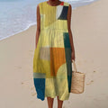 Women's Retro Abstract Geometric Art Print Sleeveless Dress elevenforest