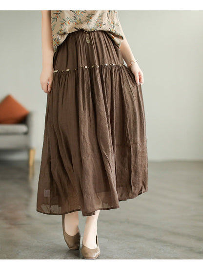 Literary High Waist Double Layer Tencel Linen Stitching Slim Skirt