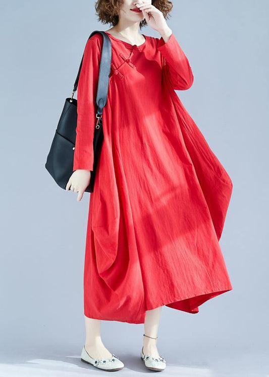 Red Outfit O Neck Asymmetric Robes Dress