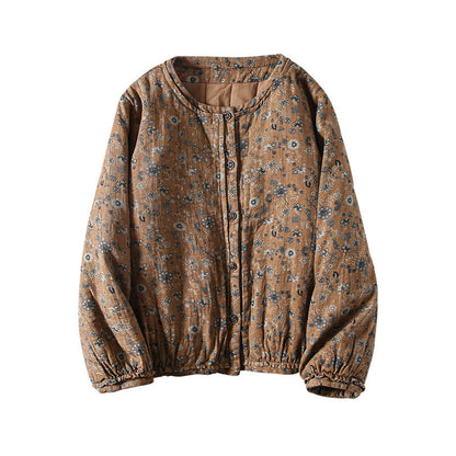 Cotton Linen Winter Retro Printed Coat