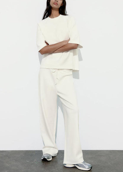 Loose Pink O Neck T Shirt and Pants Cotton Two-piece Set Summer
