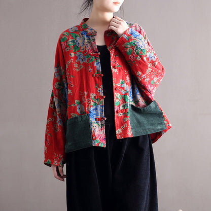 Blouse Stand Collar Large Flower Long-sleeved Jacket