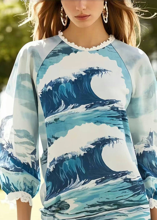 Print Patchwork Lace Chiffon Vacation Dress Summer