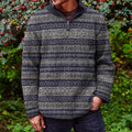 Mens Vintage Fair Isle Knitted Jacquard Stand Collar Zipper Sweater elevenforest