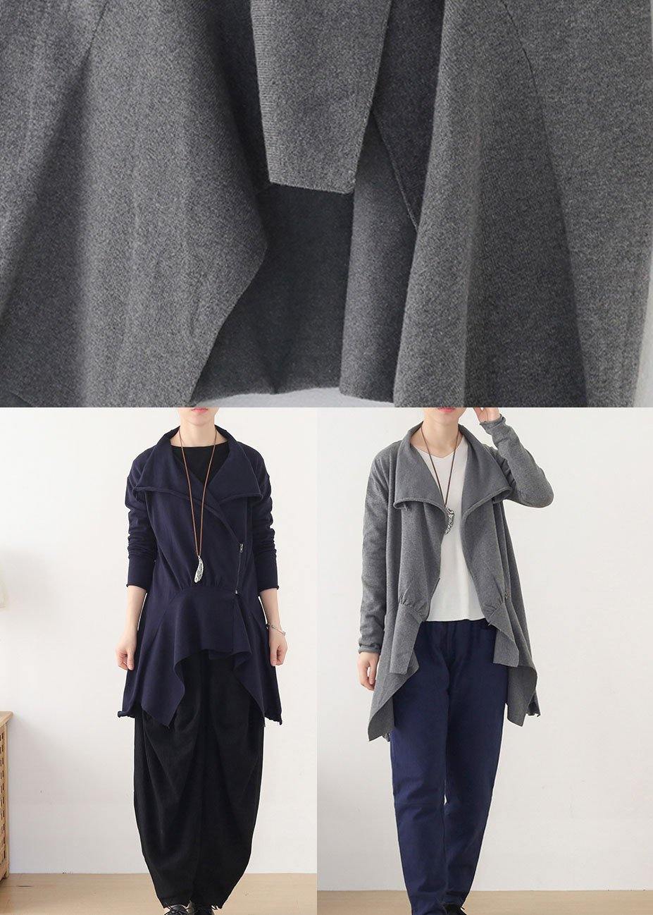 Grey Peter Pan Collar Zippered Fall Short Coat