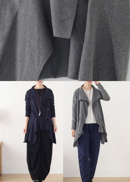 Grey Peter Pan Collar Zippered Fall Short Coat