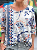 National Flowers pattern Striped Women's Art Print Casual Long Sleeve