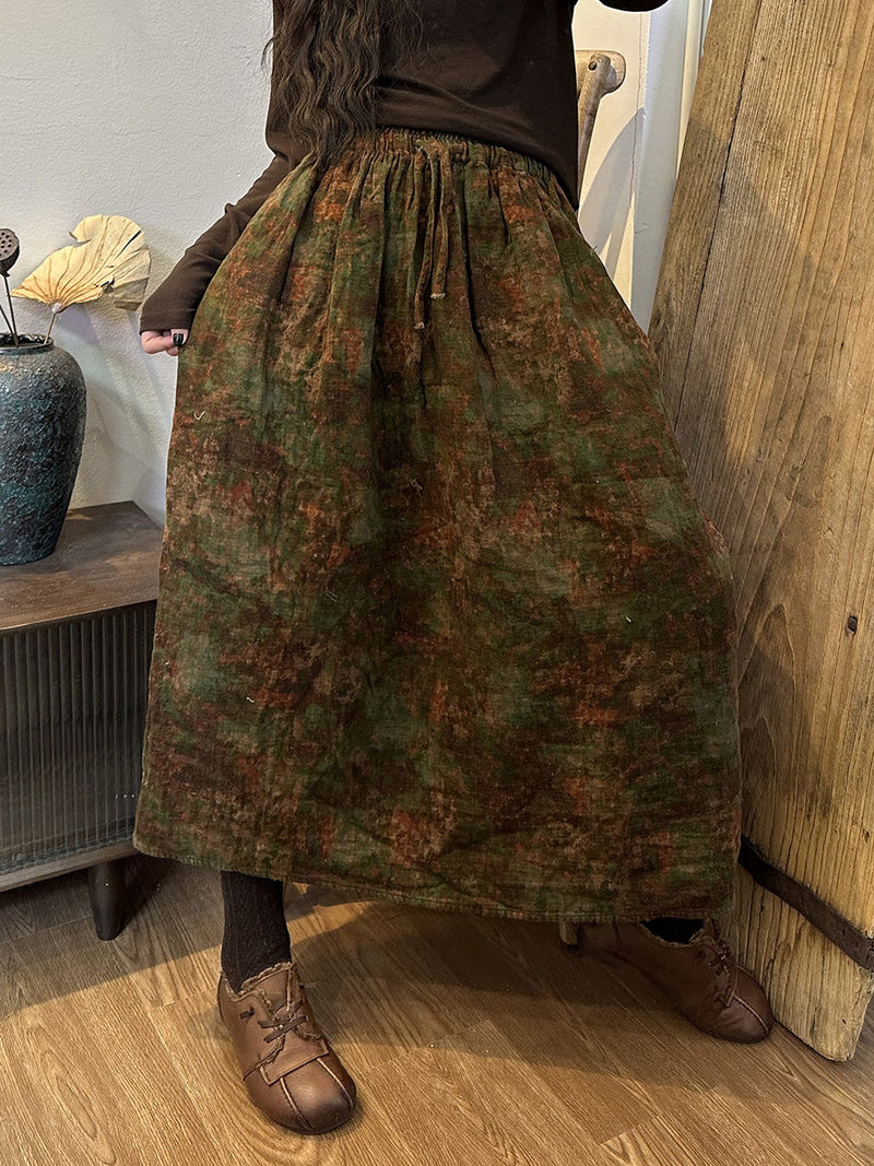 Winter Drawstring Print Cotton Skirt