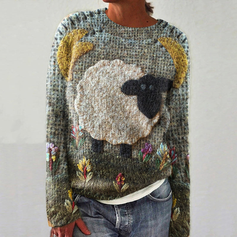Women's Floral Lamb Print Sweater artswardrobe