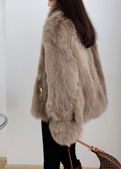 French Cocoa Faux Leather and Faux Fur Coat Winter
