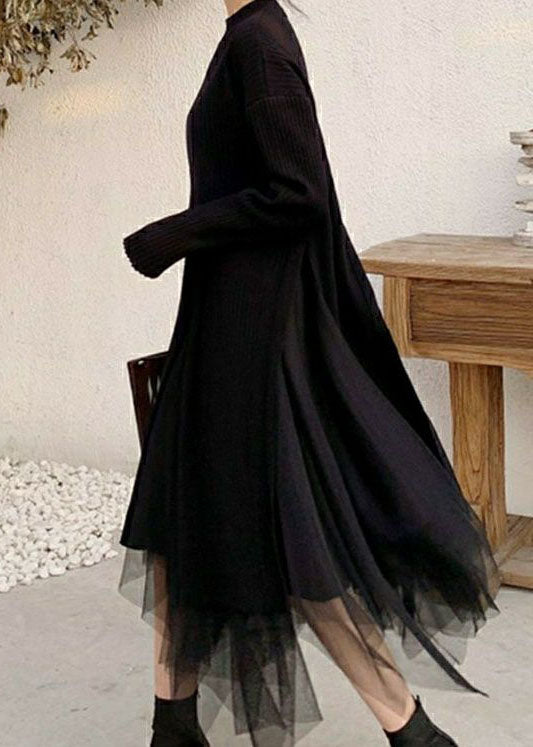Boutique Black Stand Collar Front Open Knit Tops and Skirts Two Pieces Set Spring