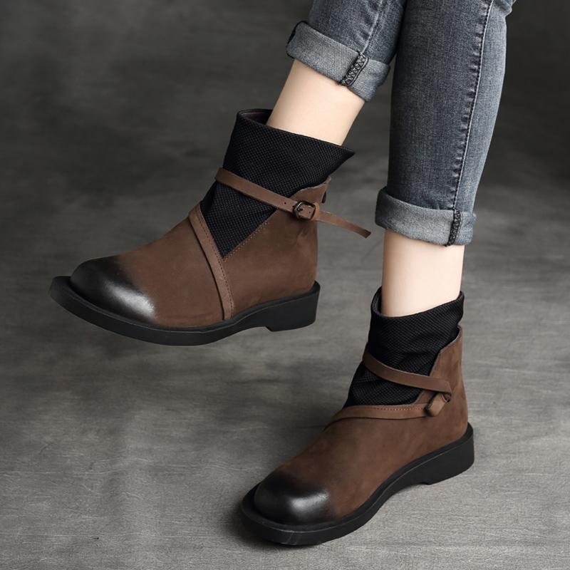 Cozy Leather Paneled Flats Martin Boots