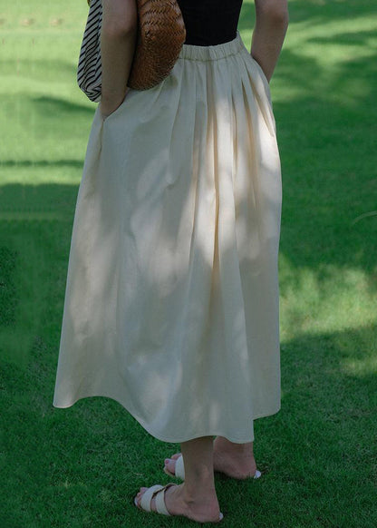 New Beige Wrinkled Pockets Cotton Skirt Summer