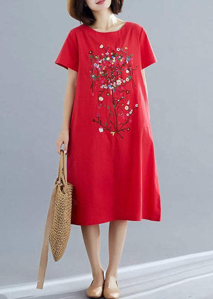 100% Red Cotton Long Shirts Stylish Inspiration Prints Summer Dresses
