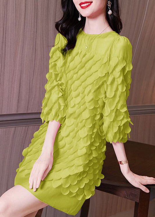 Original Design Green O-neck Patchwork Chiffon Mid Dress Spring
