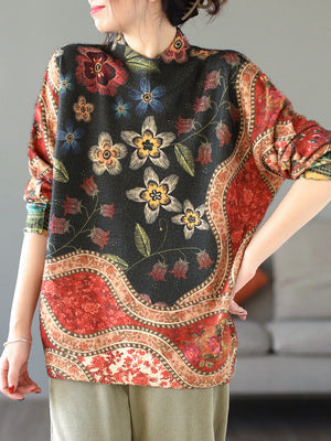 Artistic Retro Half Turtleneck Faux Mink Knitted Sweater