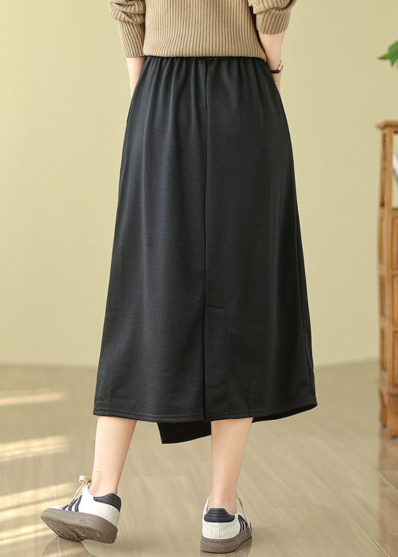 Black Asymmetrical Drawstring Cotton a Line Skirt Spring