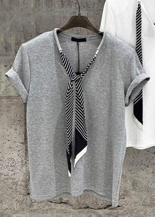 Grey Necktie Cotton T Shirts Summer