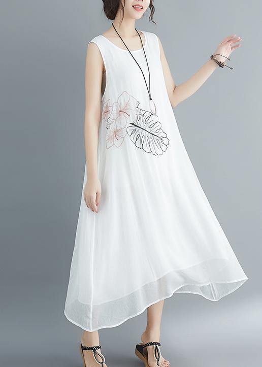 Italian White Cotton Blended Clothes Omychic Runway Sleeveless Embroidery Long Summer Dresses