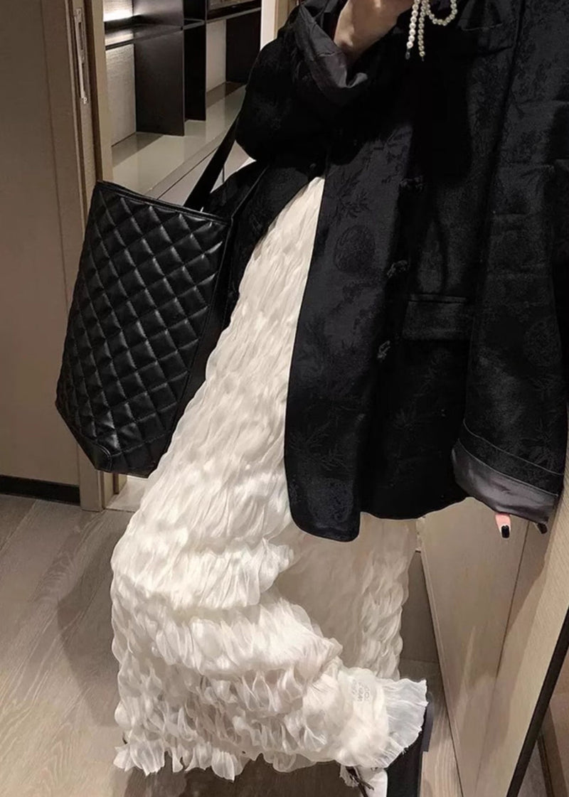White Wrinkled Elastic Waist Tulle Skirt Fall