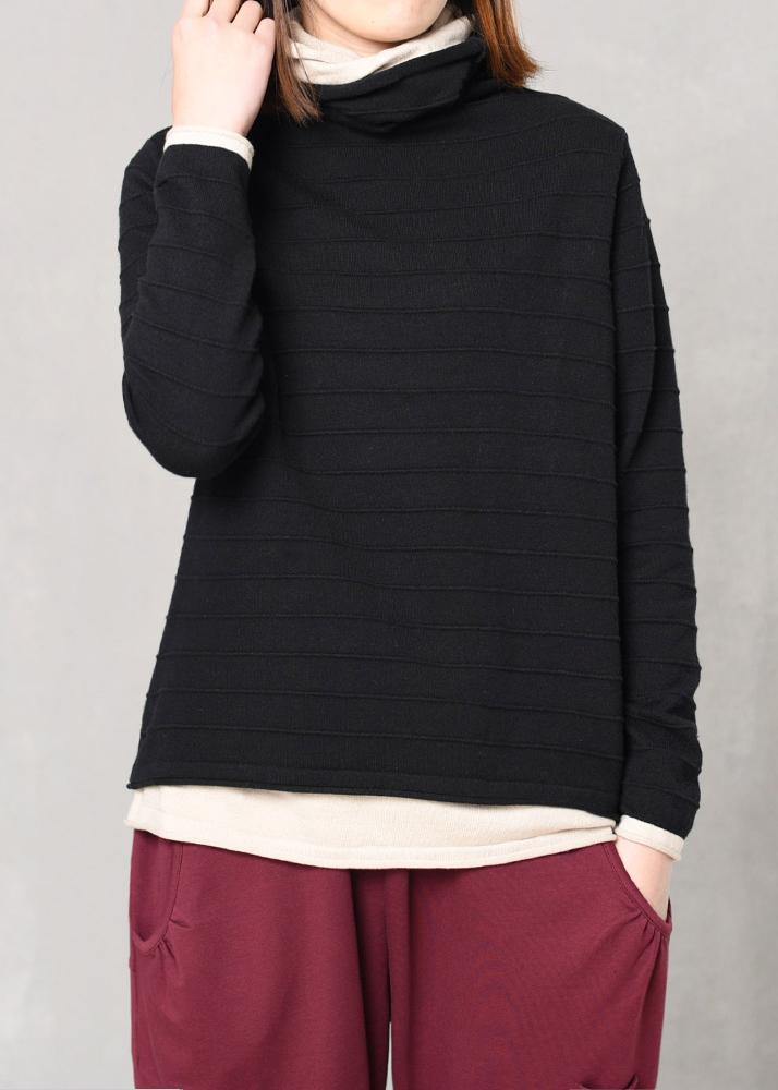 Pullover Hige Neck Knitted Tops Oversize False Two Pieces Patchwork Color Sweater Red