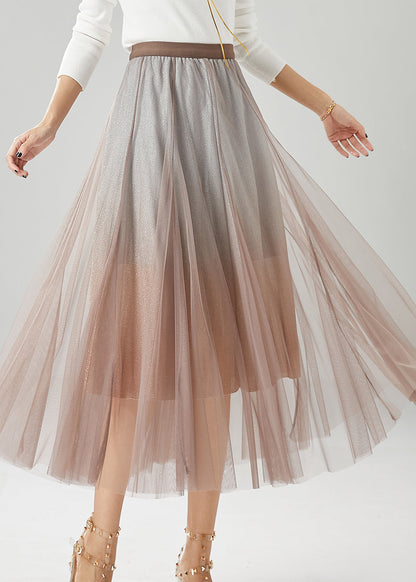 Brick Red Tulle a Line Skirt Gradient Color Summer