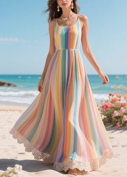 Rainbow Oversized Striped Chiffon Beach Dress Summer