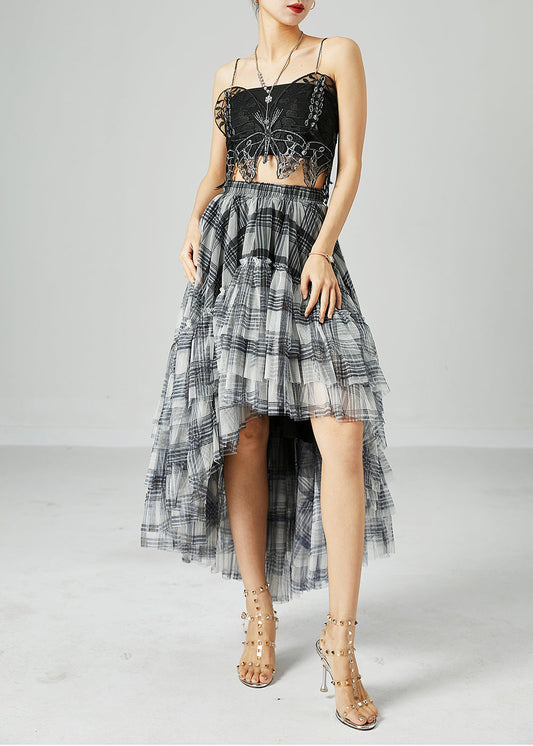 Light Grey Striped Tulle a Line Skirts Low High Design Summer