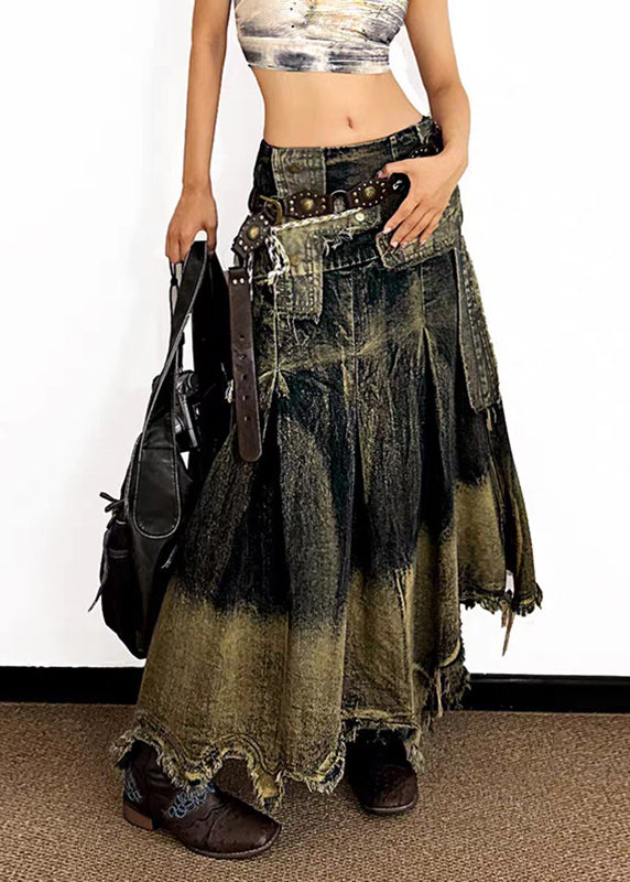High Waist Asymmetrical Patchwork Denim Maxi Skirt Summer