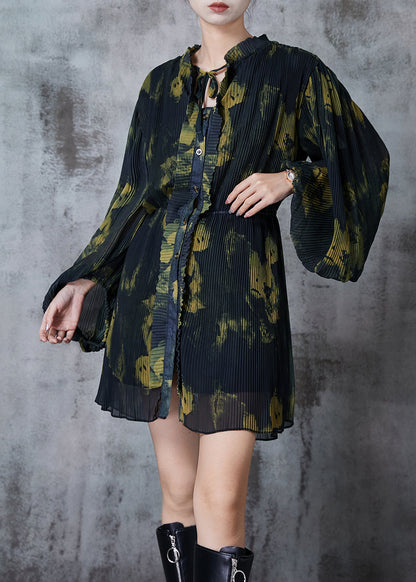 Diy Green Tie Dye Ruffled Chiffon Work Dress Spring