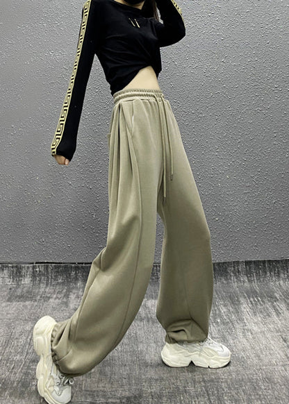 Autumn New Grey Drawstring High Waist Warm Fleece Sports Beam Pants