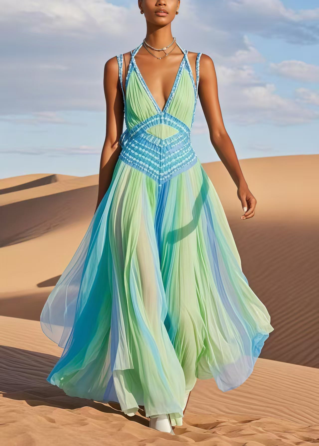Tie Dye Exra Large Hem Chiffon Cami Dresses Summer