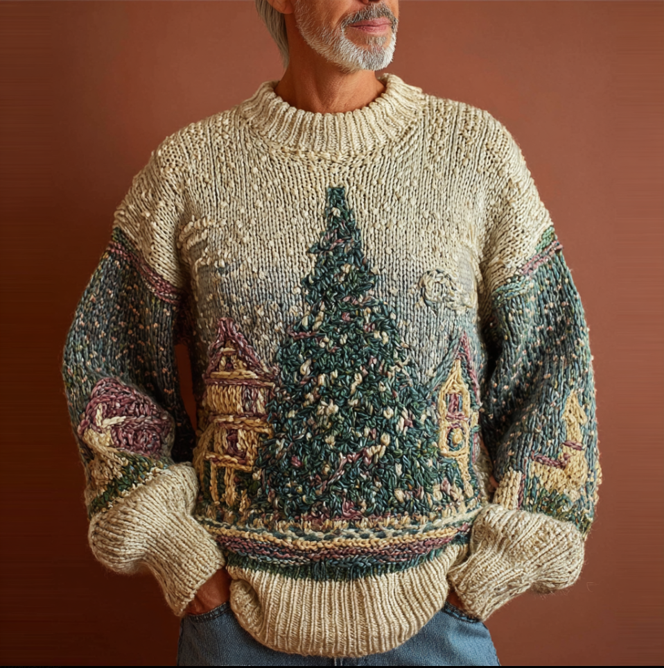 Christmas Elements Men's Winter Warmth Knit Round Neck Sweater artswardrobe