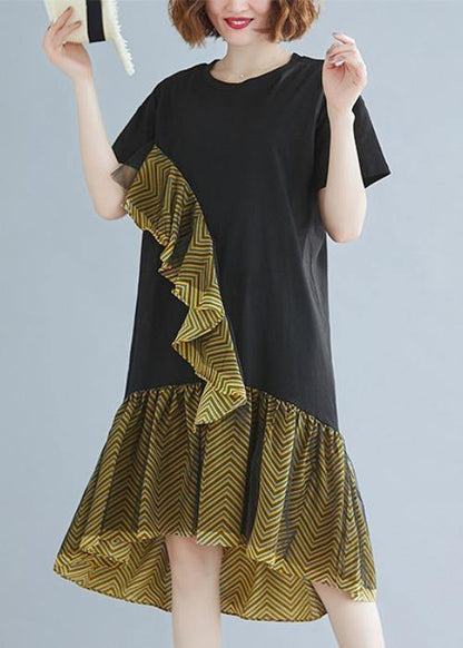 O Neck Ruffles Cotton Summer Clothes for Black Dresses