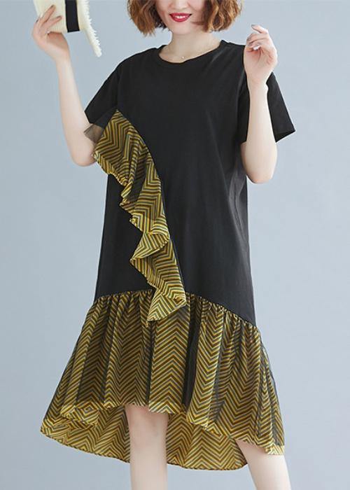 O Neck Ruffles Cotton Summer Clothes for Black Dresses