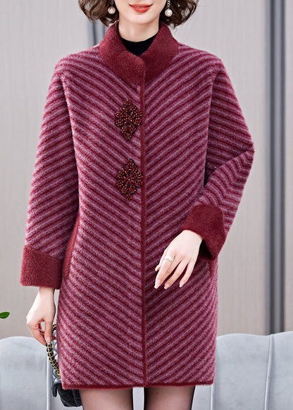 Mulberry Striped Patchwork Mink Velvet Coats Spring