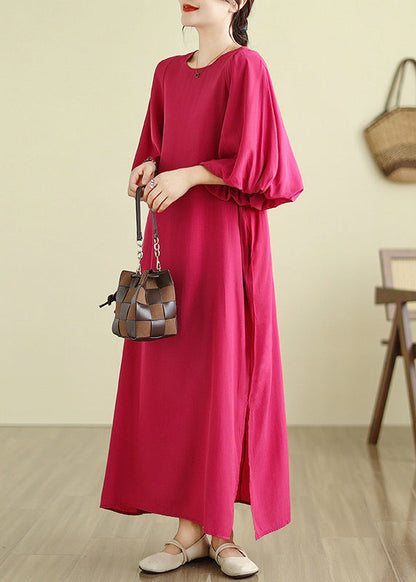 Fruit Green Side Open Cotton Vacation Dresses Lantern Sleeve