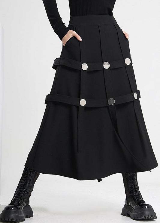Black Asymmetrical Rivet Cotton Skirts Spring