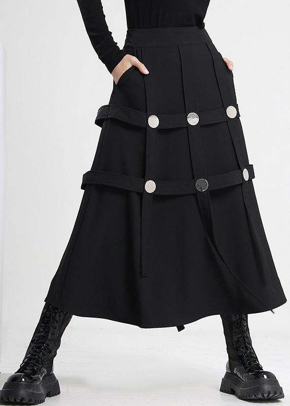Black Asymmetrical Rivet Cotton Skirts Spring