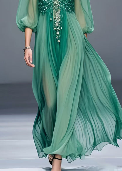 Tea Green V Neck Chiffon Holiday Dress Bracelet Sleeve