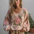 Comstylish Women's Vintage Jacquard Pink Warm Round-neck Sweater