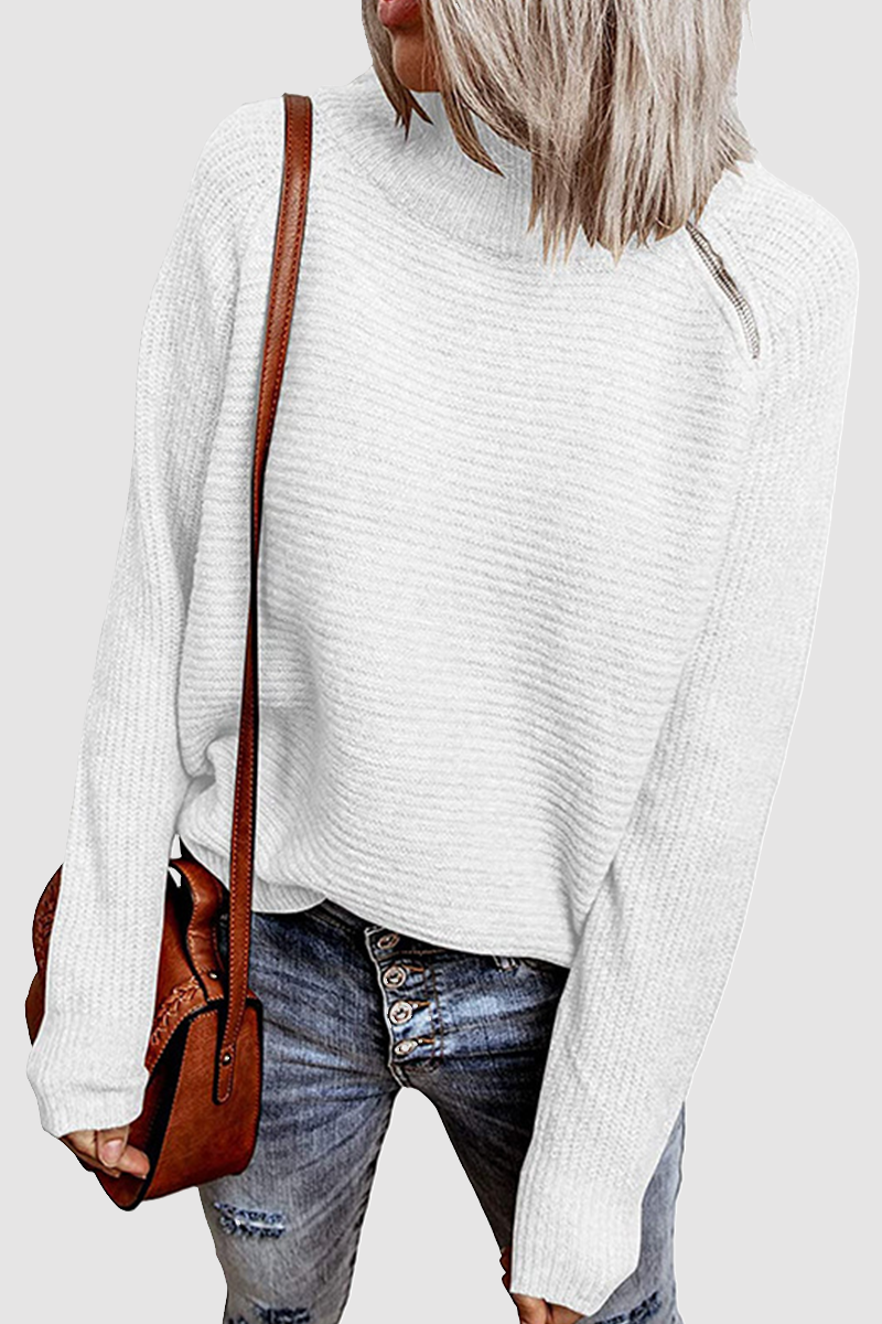 Zipper O Neck Tops Sweater(4 Colors)