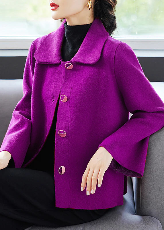 Classy Blue Peter Pan Collar Pockets Woolen Coat Fall
