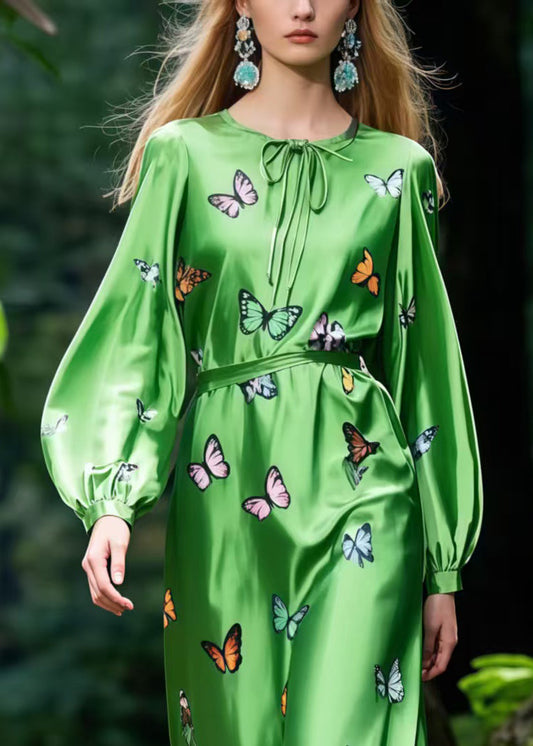 Tea Green Butterfly Silk Robe Dresses Spring