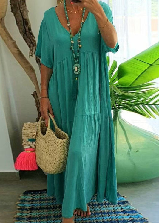 Lake Green Oversized Patchwork Cotton Beach Dress Summer