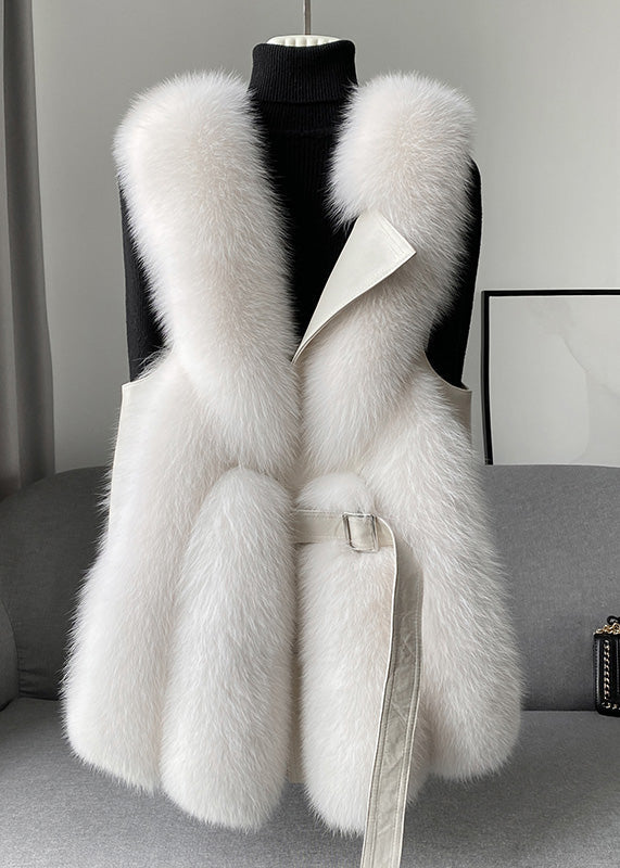 Italian Cocoa Fox Collar Faux Leather and Fur Waistcoat Winter